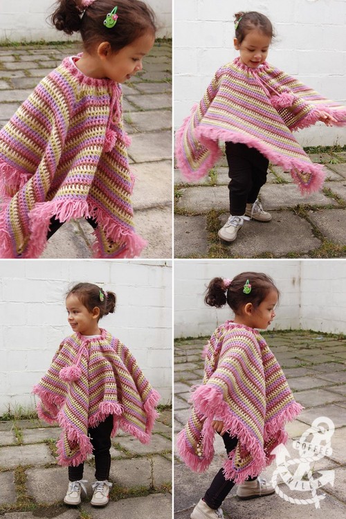 Extremely Easy Kids' Crochet Poncho Tear Corner Pattern » Coffee & Vanilla